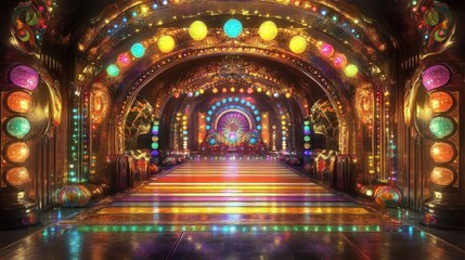 Fototapeta premium Golden, vibrant, ornate dance hall