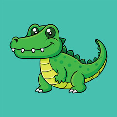 Cute Green Crocodile Smiling Cartoon Art Illustration Vector Design