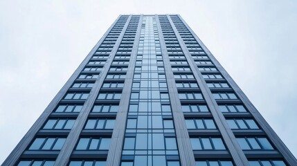 Modern Architectural Skyscraper Standing Tall Against Cloudy Sky