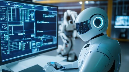 A roboticist designing AI driven robots for autonomous disaster relief, high-tech emergency response center with real-time disaster data, High-tech style