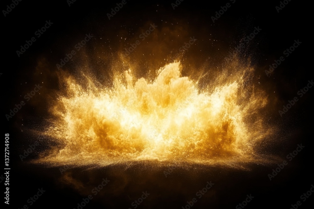 Poster golden explosion on a black background with dynamic energy and radiant light creating a captivating 