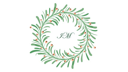 Obraz premium Flower drawing on white backgrounds. Floral wreath. Circle with flowers and berries.