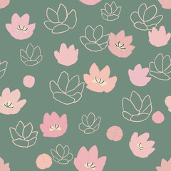 Spring flowers seamless pattern. Floral doodle tulips blossom. Hand drawn illustration for surface design