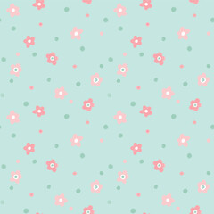 Spring pink ditsy flowers minimal vector seamless pattern