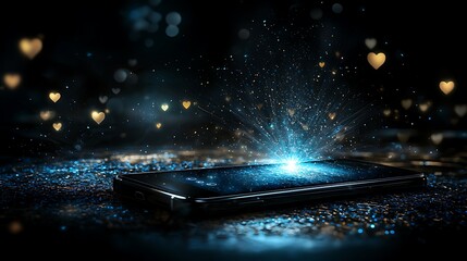 Smartphone sparks magic digital transformation event with abstract visuals in dark environments