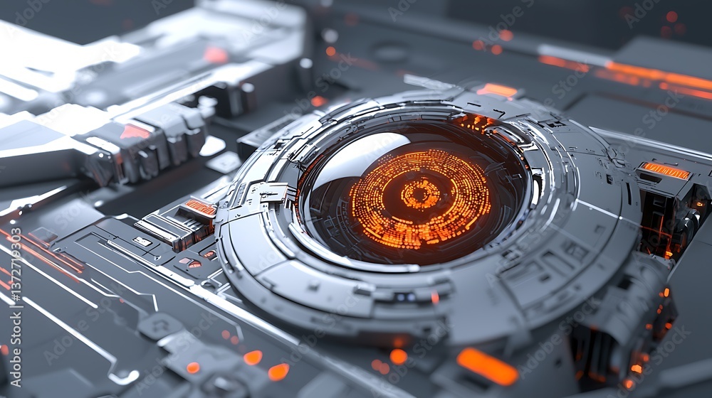 Poster advanced technological eye-like sensor embedded in a futuristic circuit board