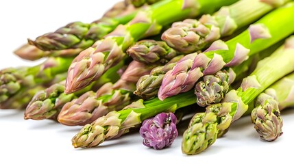 Fresh Organic Asparagus Bundles Displayed on a White Background for Culinary Inspiration