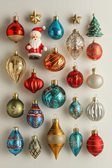 Elegant Christmas Ornaments Collection – Festive Glass Baubles, Santa Figurine, and Holiday Decor