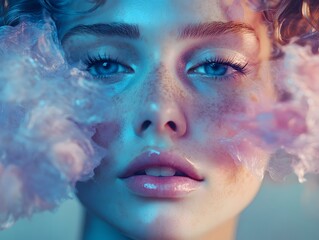Captivating Portrait of a Woman Surrounded by Ethereal Smoke