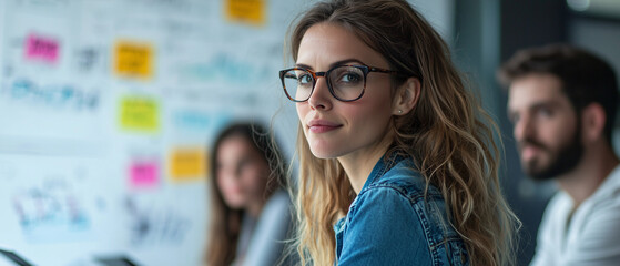 Confident Businesswoman In Modern Office Brainstorming Session