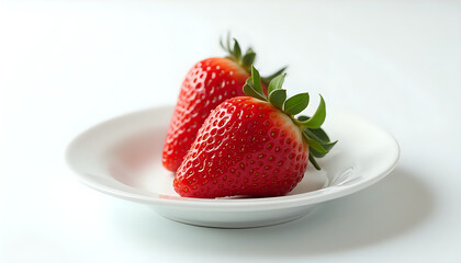 fresh strawberries in a white bowl on a white background