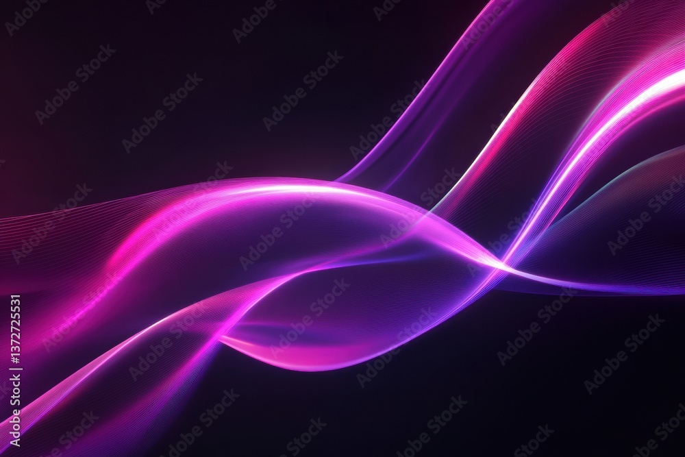Poster Dynamic futuristic design with glowing neon lines curving through dark abstract space in an elegant minimalist style