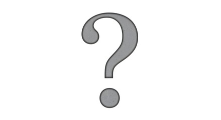 A large, three-dimensional question mark rendered in a textured gray material, symbolizing curiosity and inquiry.
