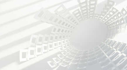 Obraz premium Minimalist Abstract 3D Render of White Digital Audio Spectrum with Circular Pattern and Light Shadows for Modern Background Concepts