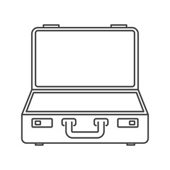 Open Suitcase Icon – Minimal Travel and Business Bag Line Vector Illustration