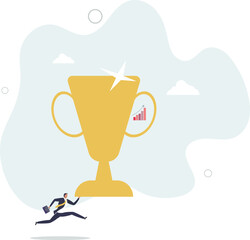 Big success or achievement, winning large business scale or challenge and effort to win award concept.flat character life .