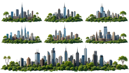 Urban city skyline illustrations surrounded by greenery (4)