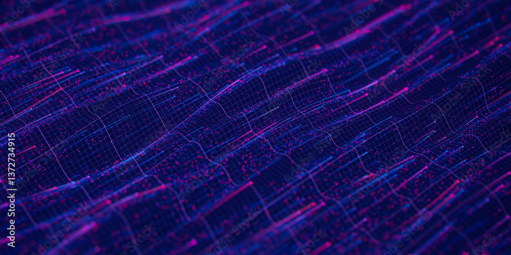 Poster abstract wavy flow of big data in cyber space. quantum computing information stream. digital pathway