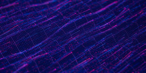 Abstract wavy flow of big data in cyber space. Quantum computing information stream. Digital pathway of cloud data waves