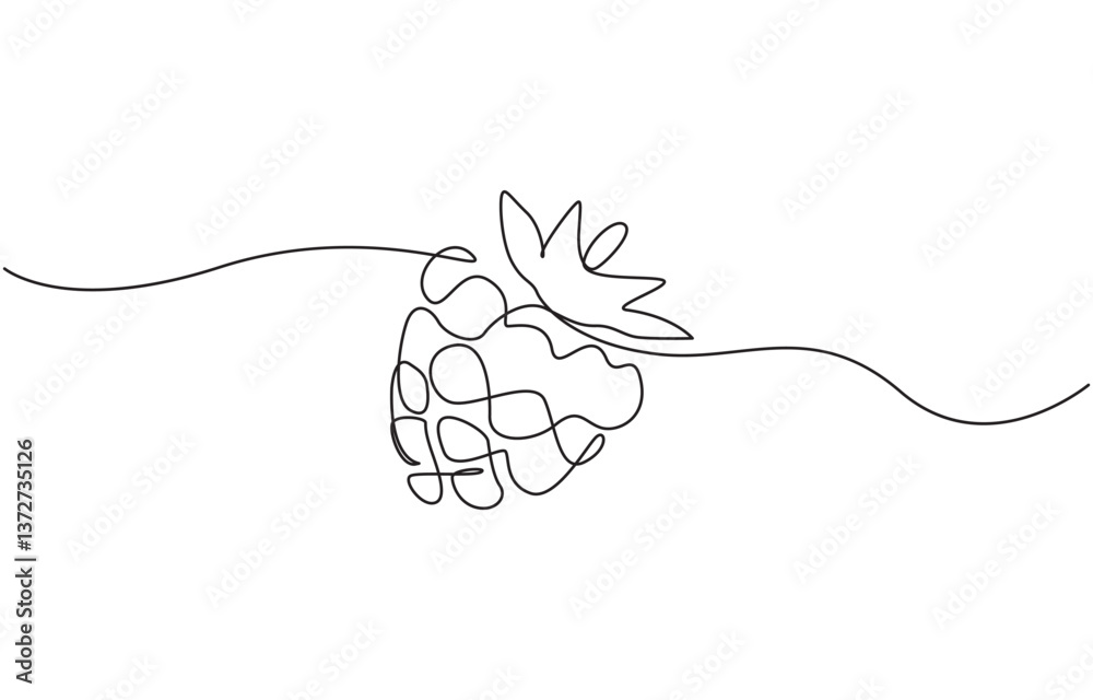 Aufkleber Raspberry one line drawing. Continuous outline of Raspberry fruit, Vector illustration healthy food concept, Single continuous line drawing whole healthy organic raspberry.