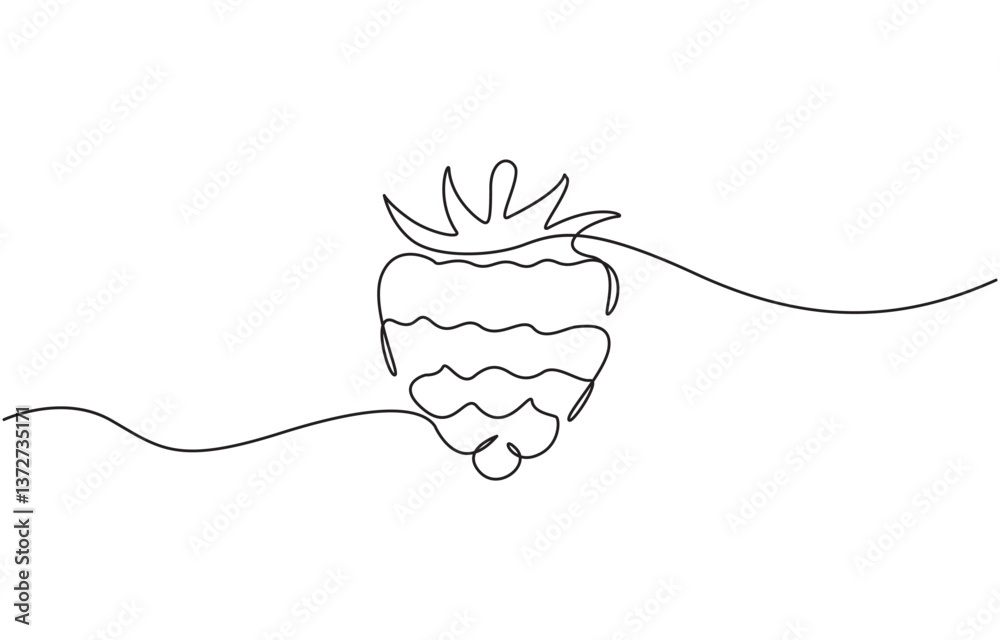 Aufkleber Raspberry one line drawing. Continuous outline of Raspberry fruit, Vector illustration healthy food concept, Single continuous line drawing whole healthy organic raspberry.