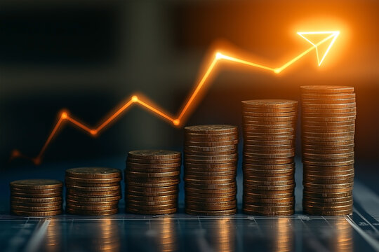 money coins and graph with concept profit