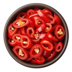 Bowl of red chili slices spicy vegetable fresh vibrant snack isolated on transparent background