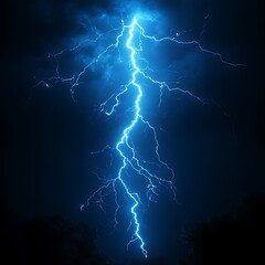 Blue Lightning Strike Night Sky.