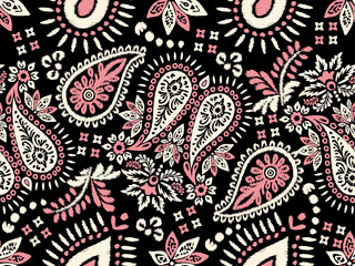 Damask seamless pattern, Ikat floral seamless pattern background, vector illustration, Ikat ethnic oriental embroidery, Aztec style, baroque. Design for texture, fab, clothing, decoration,fashion, til