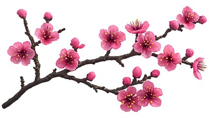 Delicate Pink Cherry Blossom Branch Displaying Vibrant Flowers in Full Bloom During Spring Season