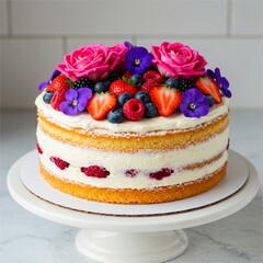 Cake minimal style with flowers.
