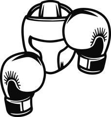 Boxing Gloves and Headgear Black Outline Design