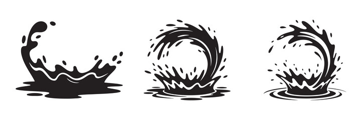 Water splash icon. Set different liquid shapes and silhouettes. Water drop Splash with droplet. Vector illustration eps 10