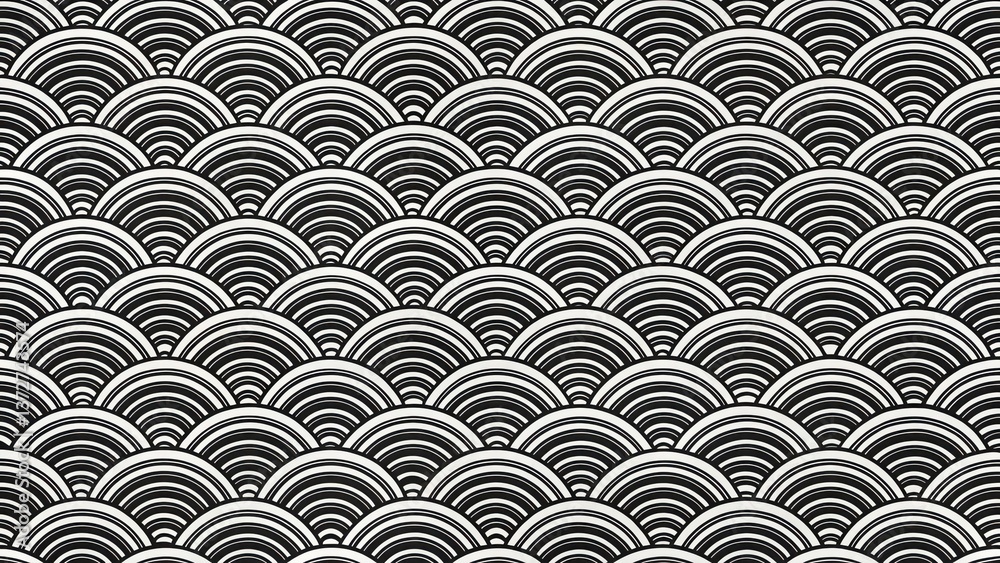 Poster Retro wave vector seamless pattern with geometric circles and abstract lines for fabric texture. abstract seamless pattern with circles