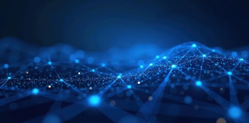 Obraz premium Abstract blue glowing network, digital data flow, connection, blue, web