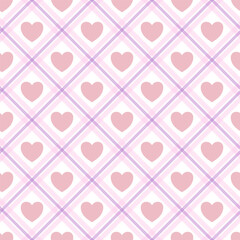 Heart check design seamless pattern. Valentine theme. Hearts on tartan geometric vector for wallpaper, clothing, wrapping, fabric, stationery, and phone cases.