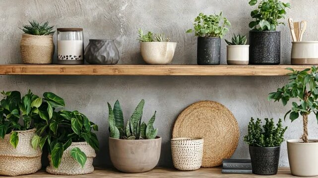 Rustic Shelf Decor with Houseplants