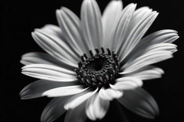Bold black and white floral image Textured petals, dramatic lighting , petals, macro, aesthetic