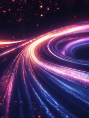 Obraz premium Dynamic neon lines create a captivating futuristic background in a dark abstract space with elegant minimalism and glowing curves