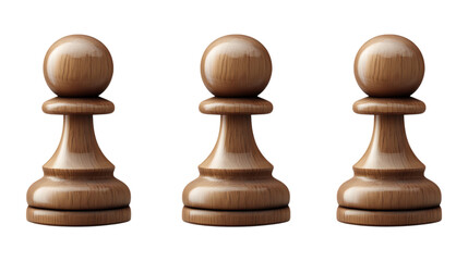 Wooden Pawn Icon Set in Three Poses on Transparent Background for Chess Graphics, Game Illustrations, or Strategy Concepts