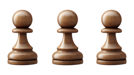 Wooden Pawn Icon Set in Three Poses on Transparent Background for Chess Graphics, Game Illustrations, or Strategy Concepts