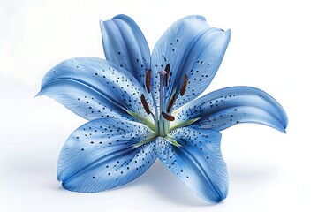 Blue Lily Isolated on White Background. Beautiful Lily Flower