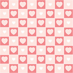 Heart check design seamless pattern. Valentine theme. Hearts on tartan geometric vector for wallpaper, clothing, wrapping, fabric, stationery, and phone cases.