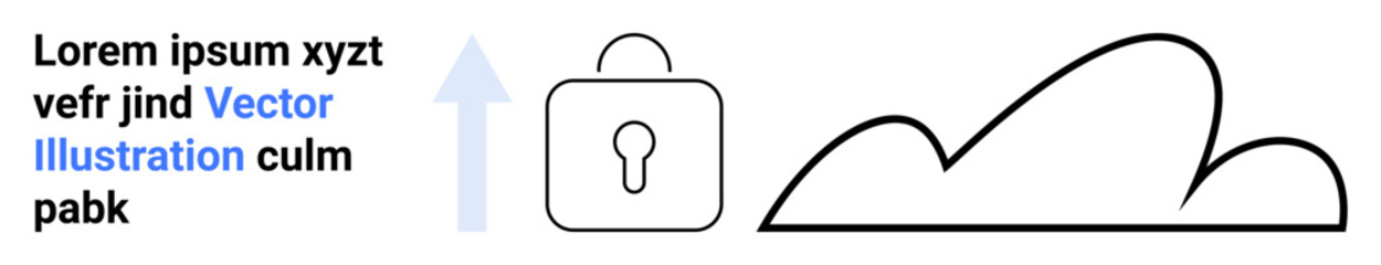 Lock representing data protection, cloud symbolizing storage, and upward arrow for upload or transfer. Ideal for technology, cybersecurity, cloud storage, encryption, data safety, online transfer