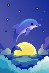 Sea Foam and Moonlight: The Dolphin is the Center of Atmosphere in a Night Scene.
