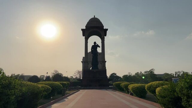 Netaji Subhash Chandra Bose Memorial, located near India Gate in New Delhi, Delhi, India at sunset