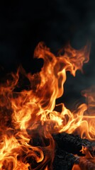 Intense Flames Burning Bright Against a Dark Background Showing Texture and Movement
