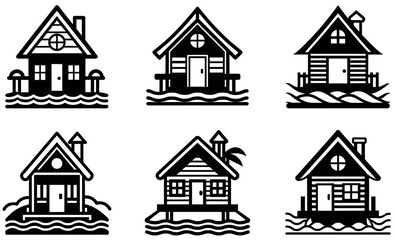 Fototapeta premium Simple Black and White Icons of Seaside Cottages