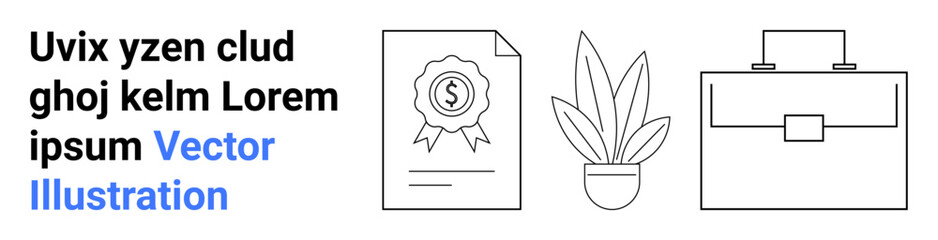 Certificate with seal, potted plant, and briefcase symbolizing success, career goals, and workplace balance. Ideal for business, achievement, certification, office life career growth