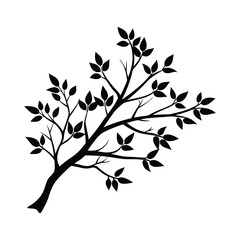 a tree branch vector silhouette on white background
